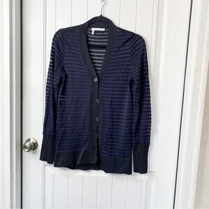 Derek Lam 10 Crosby blue striped mesh button‎ front sweater cardigan size small
